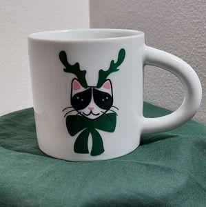 Monki Cat Reindeer Antlers Holiday Coffee Mug NWT